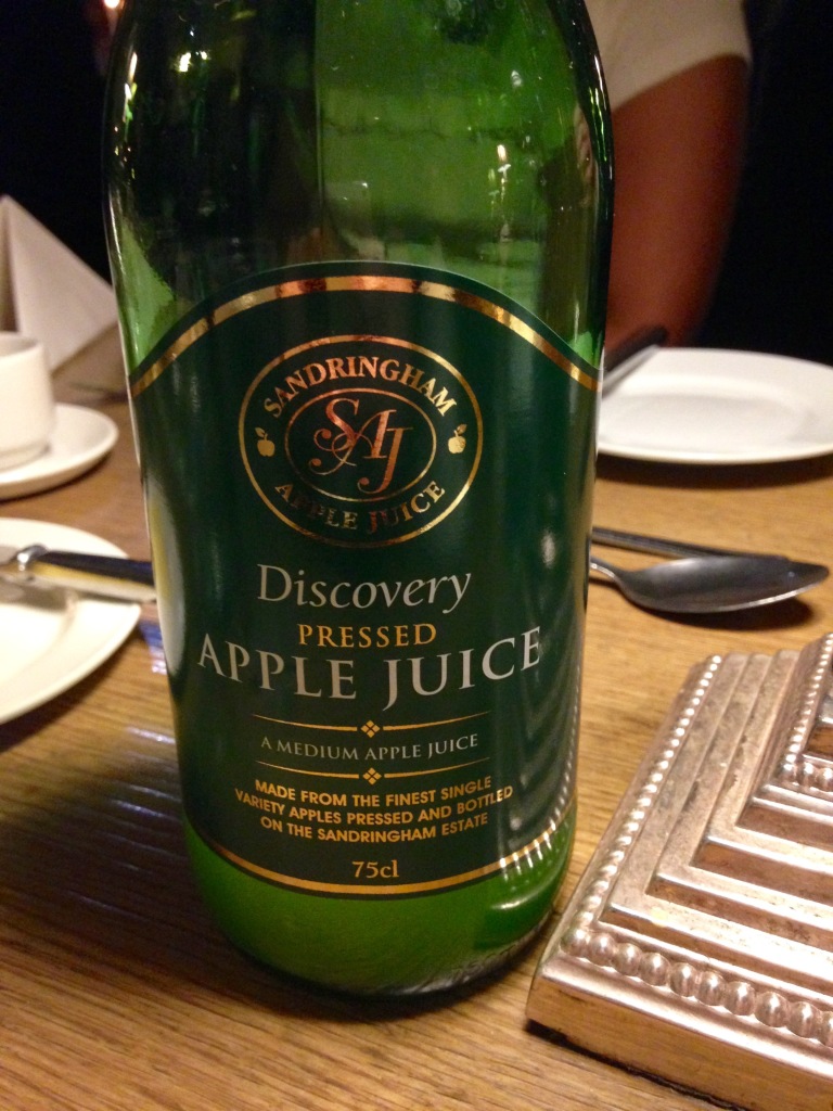 We had some apple juice made from apples at the Queen's estate in Sandringham