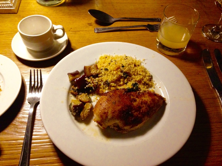 Our main course was chicken with couscous and aubergine (eggplant)